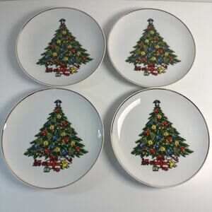 Jamestown China 7.5" Christmas Treasure Salad Lunch Dessert Plates Set of 4 1987